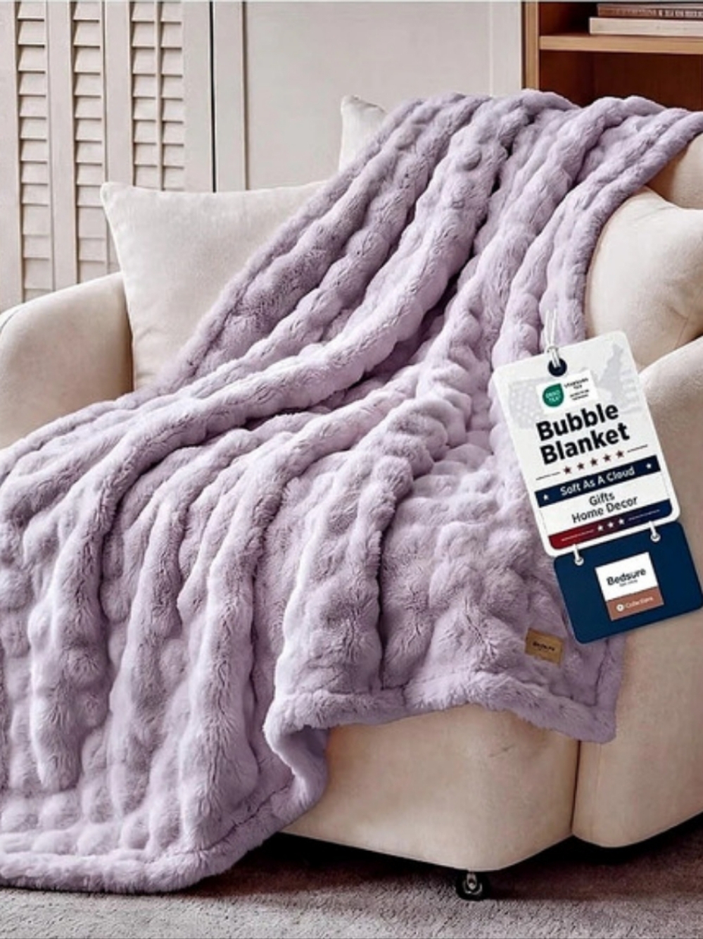 Bedsure 3D  Bubble Blanket Full Size Blanket in Light  Purple